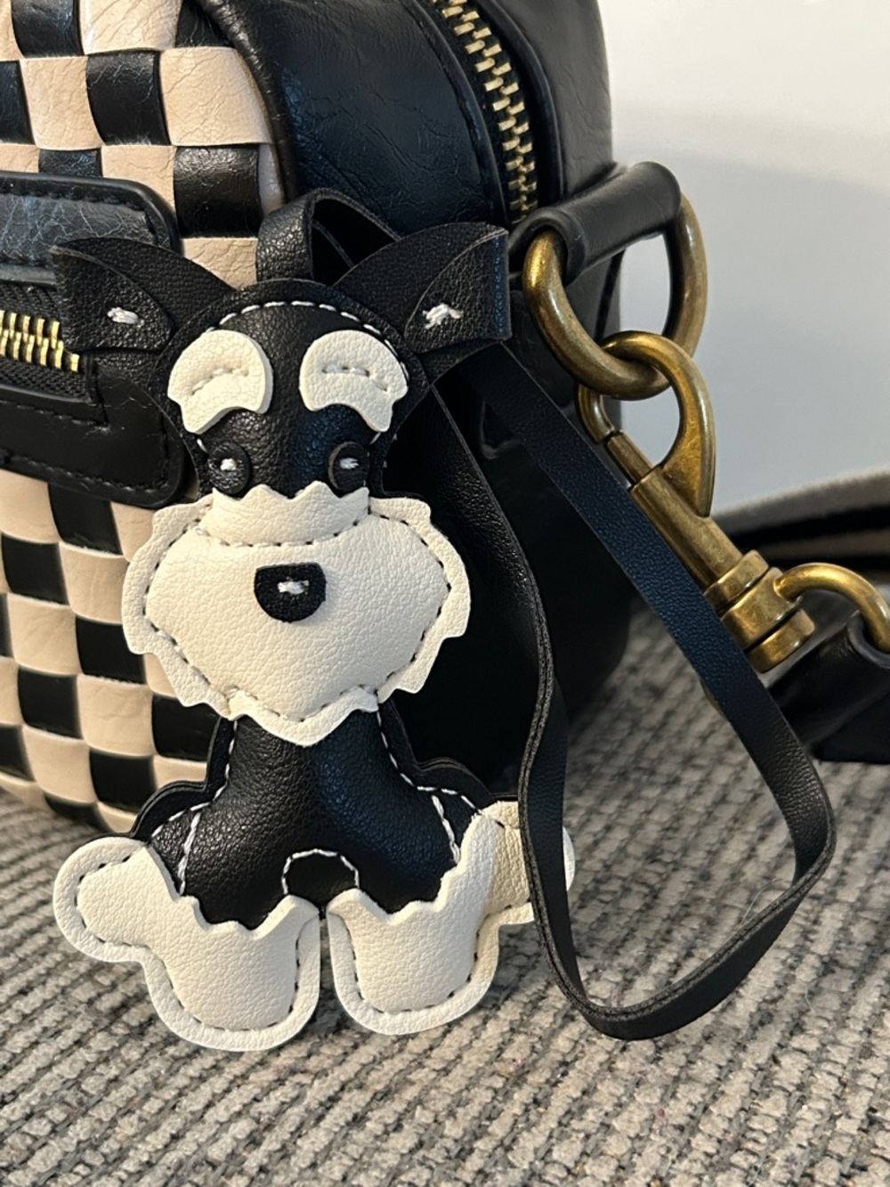 Schnauzer Dog purse Charm NEW black and white faux leather bag acccesory